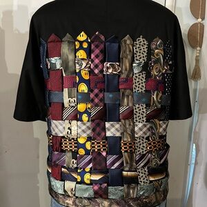 Upcycled Women's Black and Multicolor Patchwork Short Sleeve jacket size large.